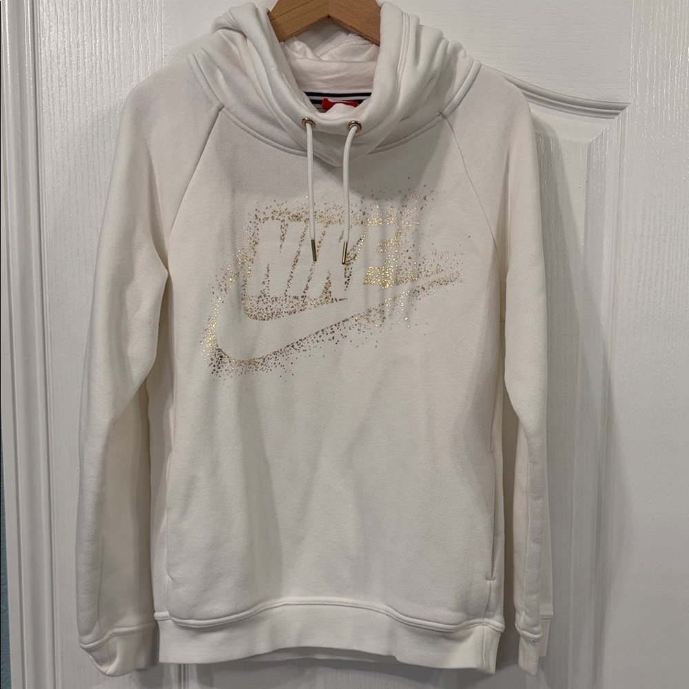 Nike Women's White and Gold Cowl Neck Sweatshirt